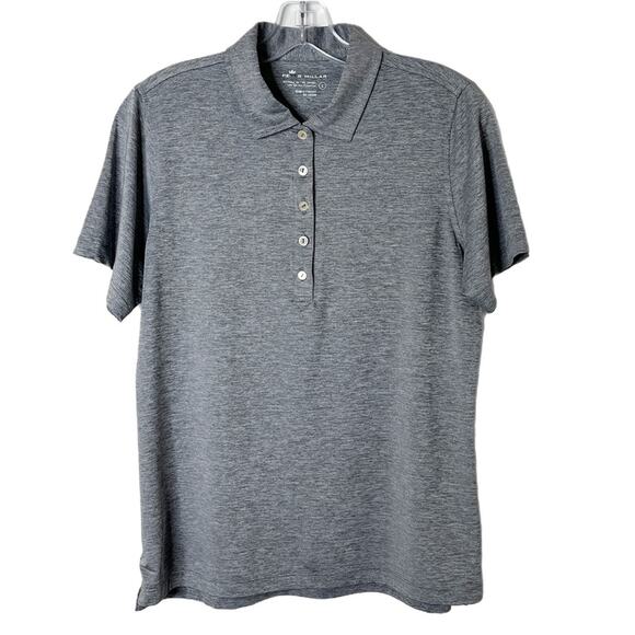 Peter Millar Men's Golf Polo Shirt L Heather Gray Short Sleeve Sport 1/4 Button - Picture 2 of 9